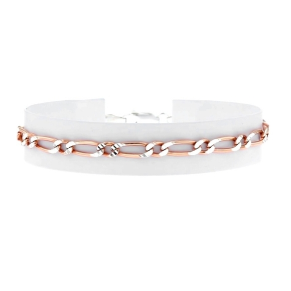 Ross-Simons Jewelry - Ross Simons Diamond Cut Sterling Silver Rose Gold Figaro Bracelet